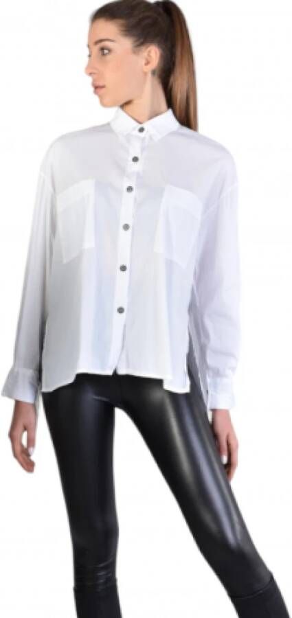 La Haine Inside Us Witte Katoenen Poplin Shirt Lange Achterkant Asymmetrische Stijl White Dames