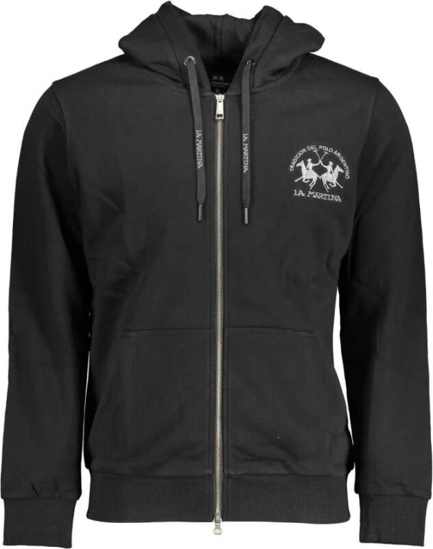 LA MARTINA Zwarte Katoenen Sweater met Capuchon en Rits Black Heren