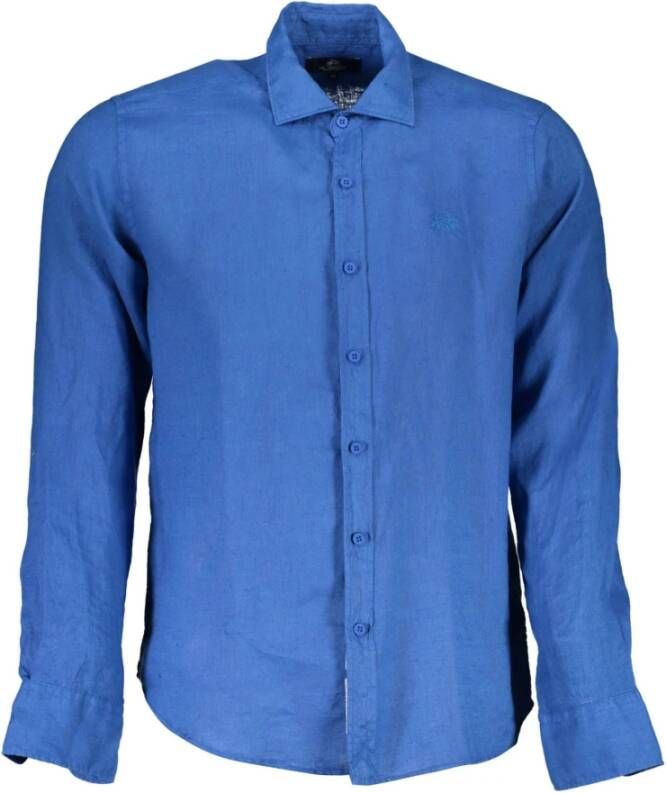 LA MARTINA Blauw Overhemd met Lange Mouwen en Franse Kraag Blue Heren