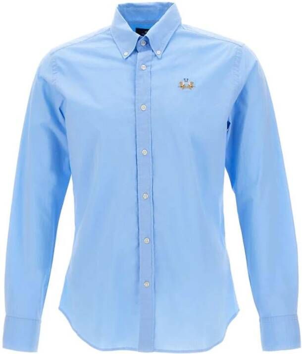 LA MARTINA Geborduurd Katoenen Overhemd Slim Fit Blue Heren