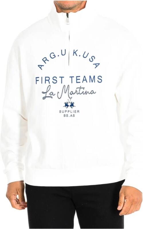 LA MARTINA Zip-up Sweatshirt met Reverskraag en Merkafbeeldingen White Heren