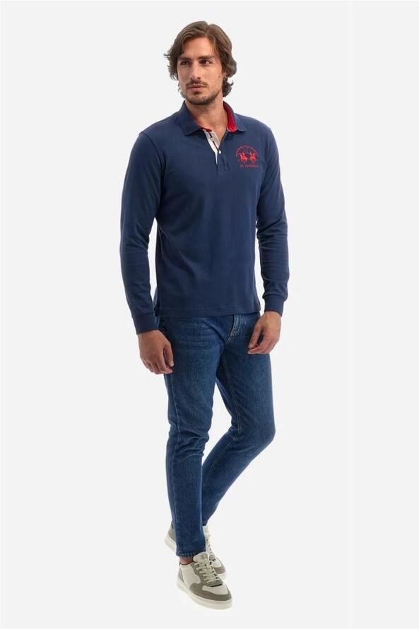 LA MARTINA Blauw Katoenen Polo Shirt met Lange Mouwen Blue Heren