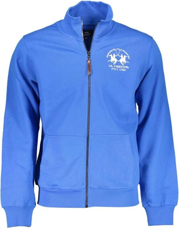 LA MARTINA Blauwe Sweatshirt met Rits en Geborduurd Logo Blue Heren