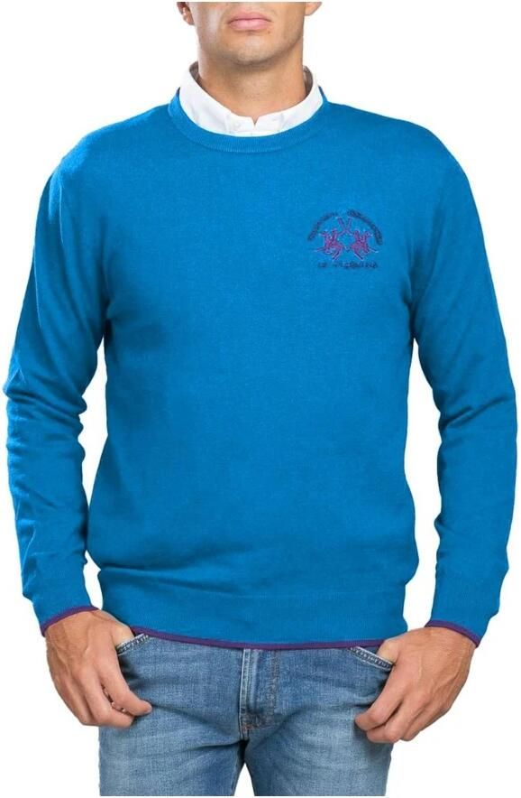 LA MARTINA Blauwe Acryl Trui met Katoen en Wol Mix Blue Heren