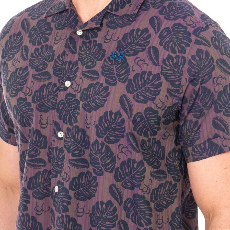 LA MARTINA Bloemenprint korte mouw overhemd Purple Heren