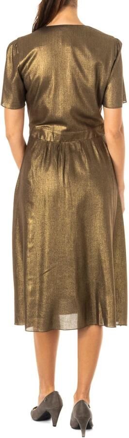 LA MARTINA Bruine Jurk met Korte Mouwen en Gerimpelde Mouwen en Siersteentjes Brown Dames - Foto 2