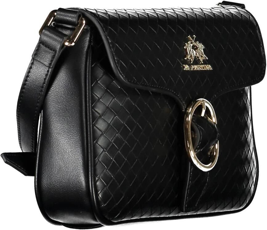 LA MARTINA Elegante zwarte schoudertas met contrasterende details Black Dames