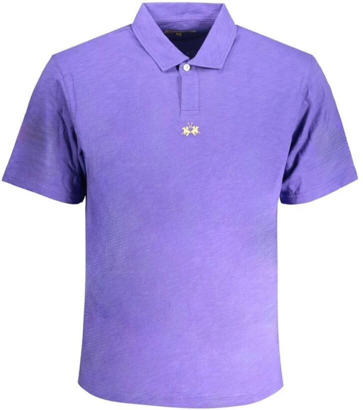 LA MARTINA Paarse Polo Shirt met Korte Mouwen Geborduurd Logo Purple Heren