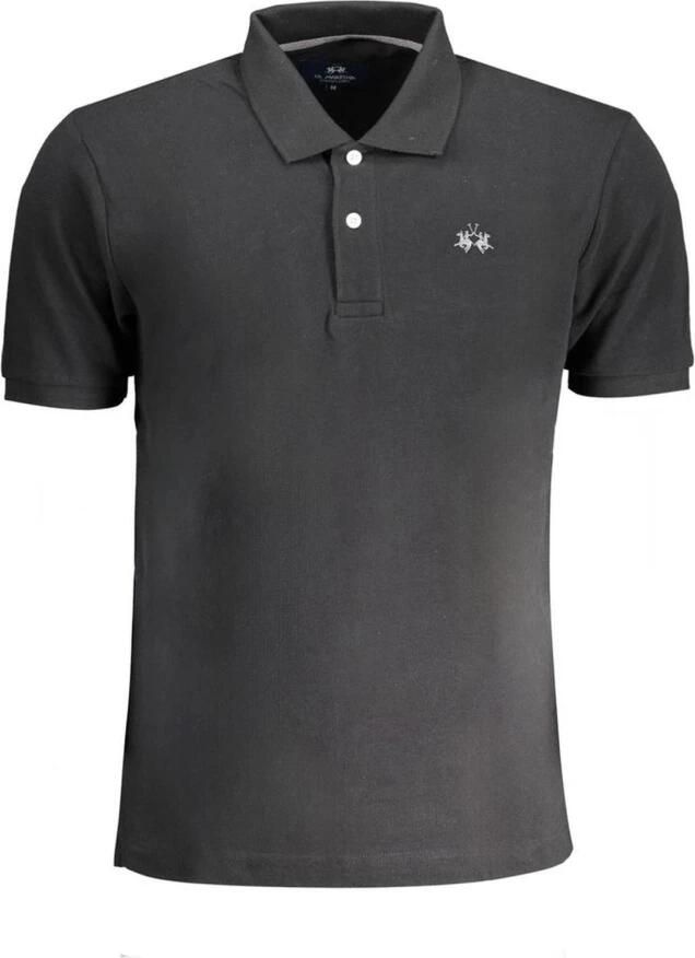 LA MARTINA Zwarte Katoenen Poloshirt met Korte Mouwen Black Heren