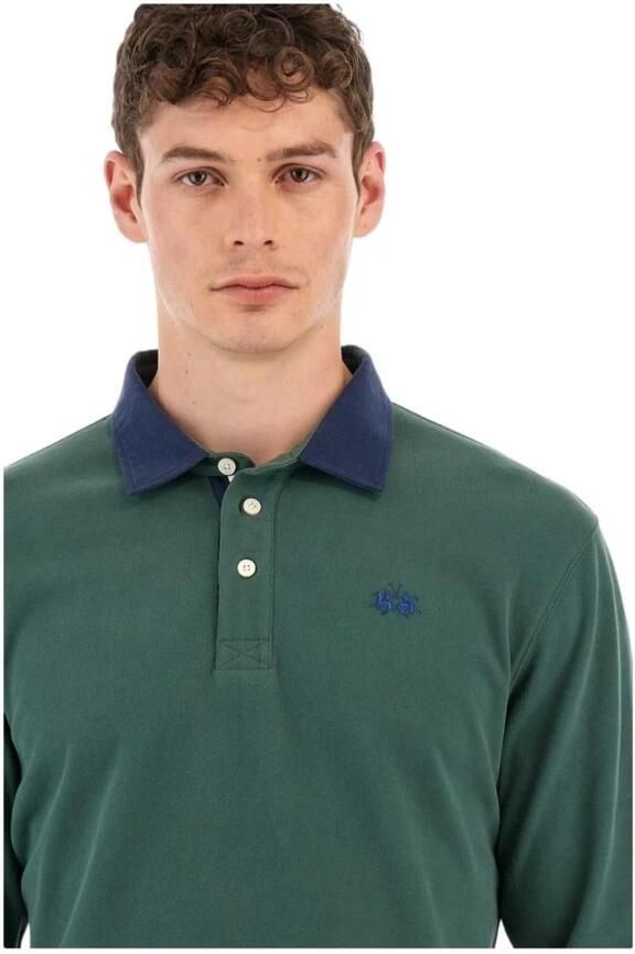 LA MARTINA Groen Polo Shirt met Lange Mouwen en Blauw Logo Green Heren