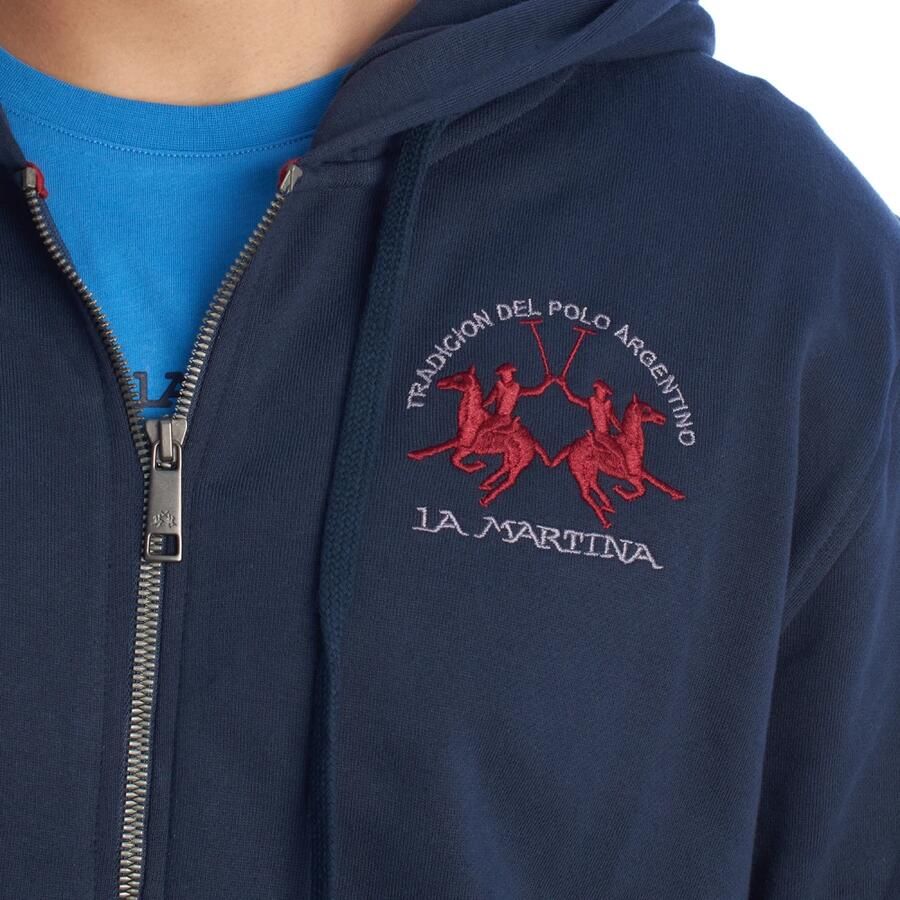 LA MARTINA Katoenen Hoodie met Volledige Rits en Logo Blue Heren - Foto 3