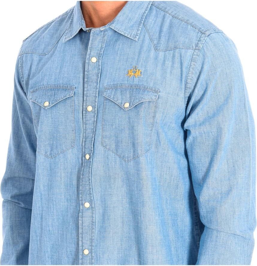 LA MARTINA Klassieke pasvorm denim overhemd met lange mouwen Blue Heren
