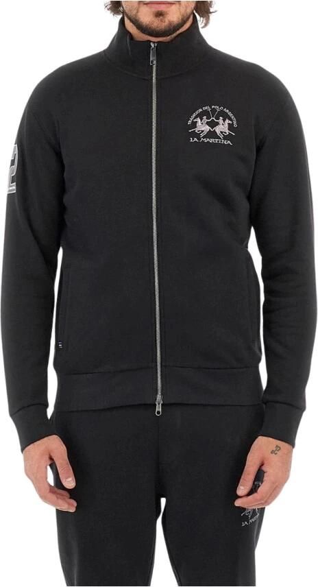 LA MARTINA Zwarte Katoenen Zip-Up Sweatshirt met Logo Black Heren