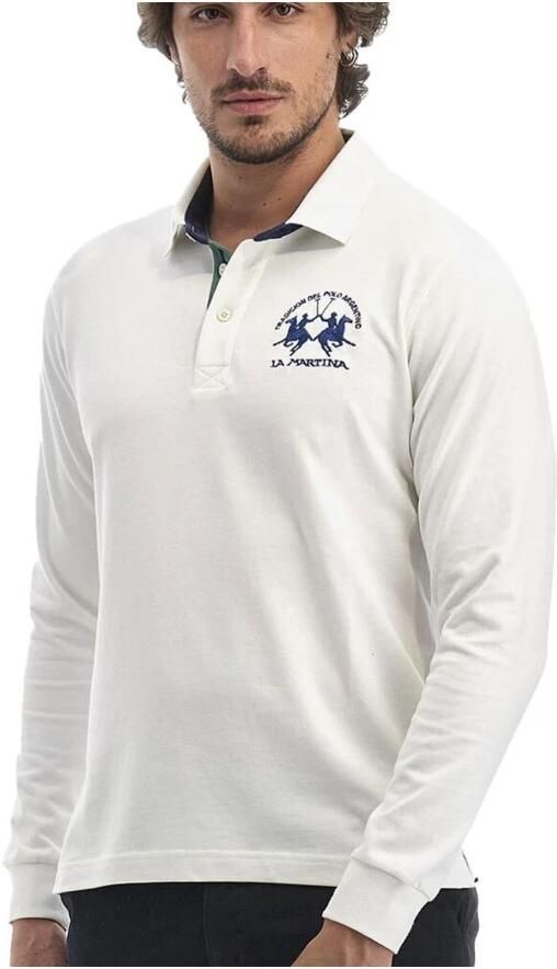 LA MARTINA Logo Geborduurd Lange Mouw Katoenen Polo White Heren - Foto 3