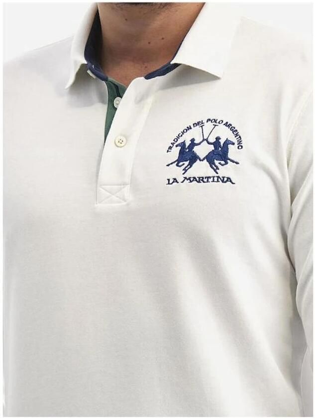 LA MARTINA Logo Geborduurd Lange Mouw Katoenen Polo White Heren
