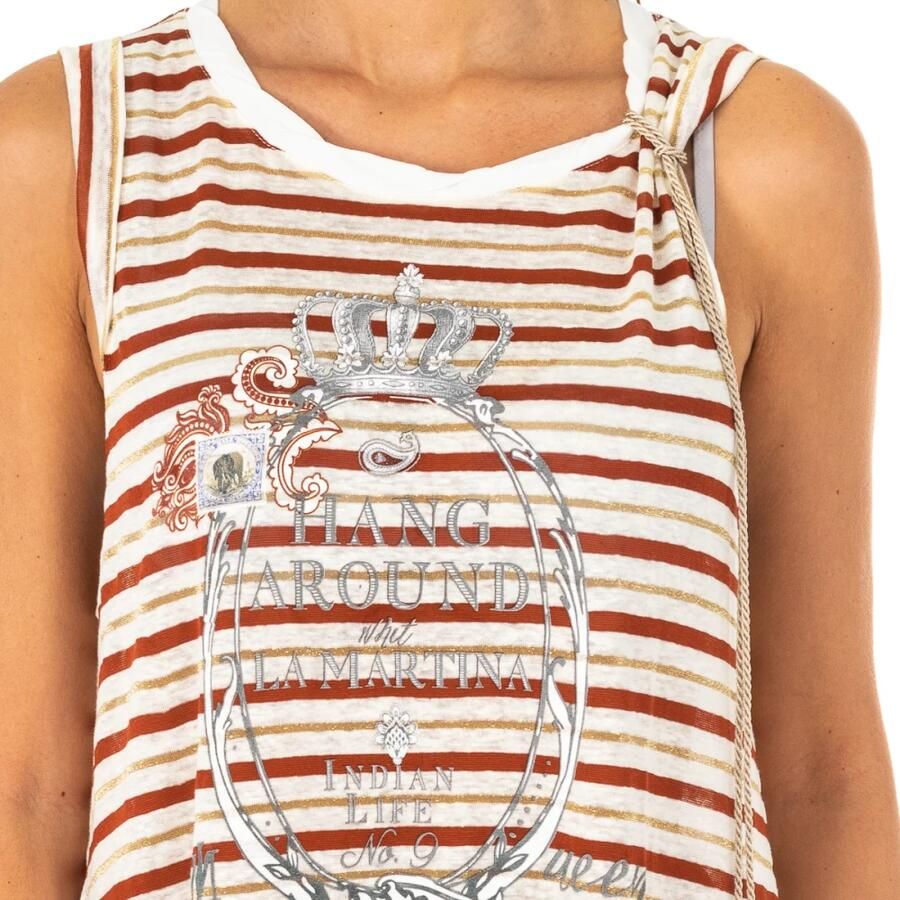 LA MARTINA Mouwloze Bruin-Beige Jurk met Geborduurd Logo Multicolor Dames