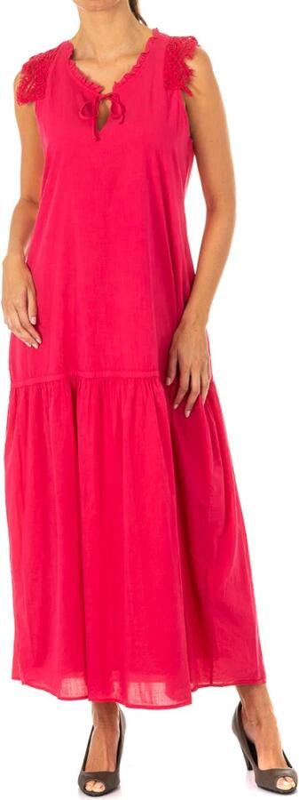 LA MARTINA Mouwloze roze jurk met kanten detail Pink Dames - Foto 3