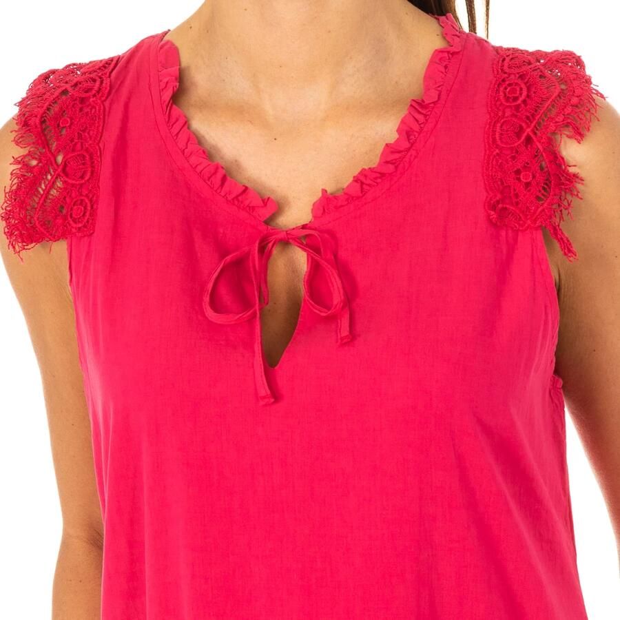 LA MARTINA Mouwloze roze jurk met kanten detail Pink Dames