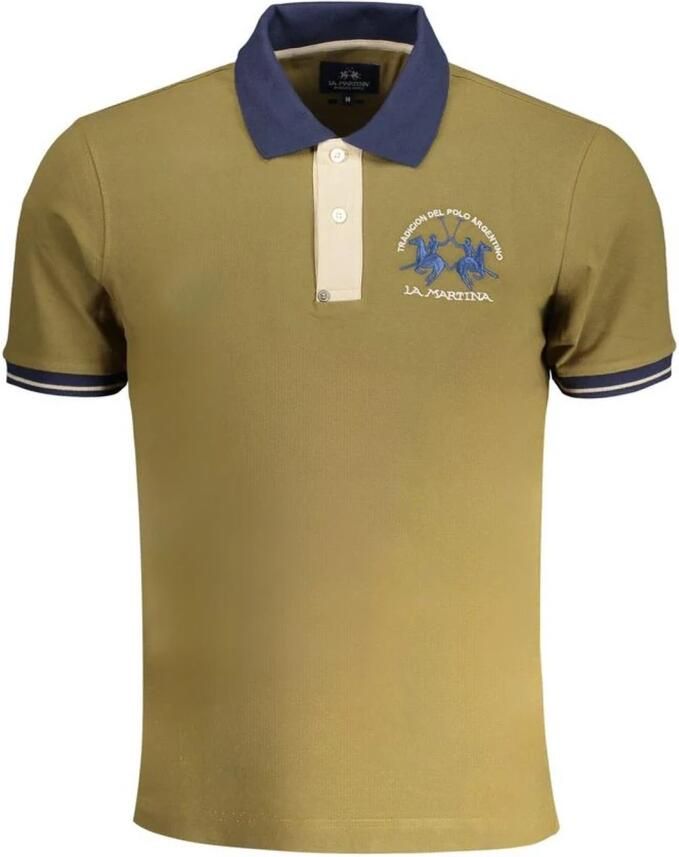 LA MARTINA Polo Shirt met Contrast Details en Logo Borduursel Green Heren