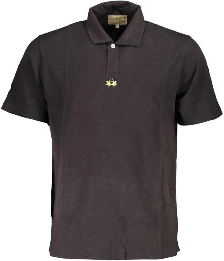 LA MARTINA Zwarte polo met korte mouwen en geborduurd logo Black Heren