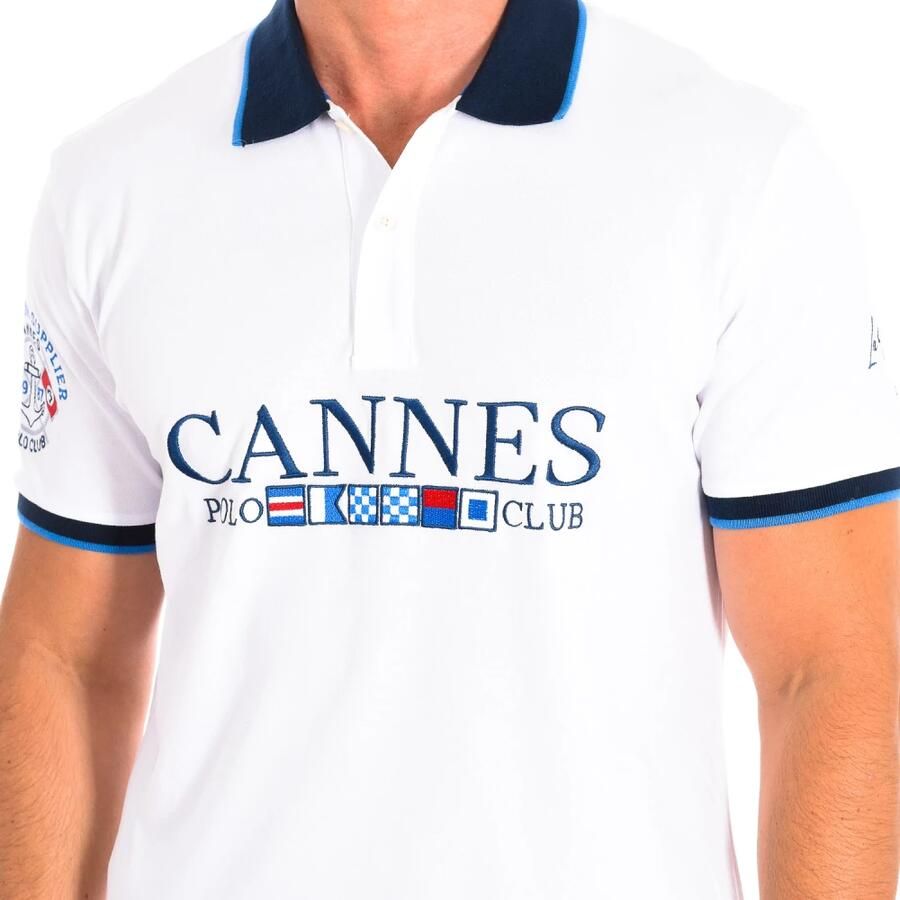 LA MARTINA Korte Mouw Polo Shirt in Wit en Marineblauw White Heren