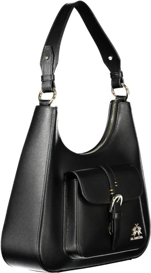 LA MARTINA Zwarte Leren Schoudertas met Contrasterende Details Black Dames