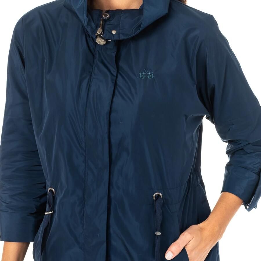 LA MARTINA Navy Blauwe Waterdichte Jas met Hoge Kraag en Bloemen Voering Blue Dames