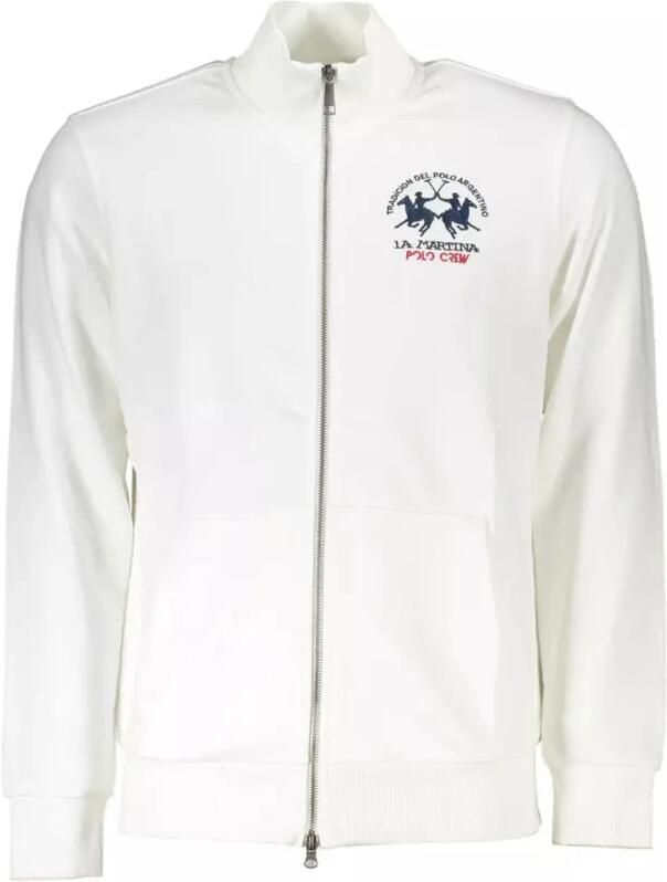 LA MARTINA Witte Katoenen Trui met Ritssluiting en Voorzakken White Heren