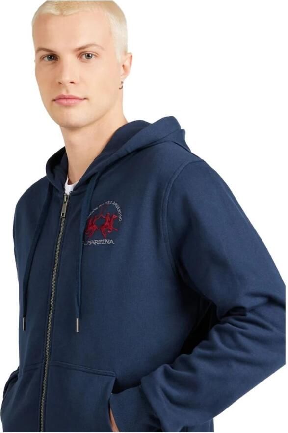 LA MARTINA Katoenen Hoodie met Volledige Rits en Logo Blue Heren - Foto 4