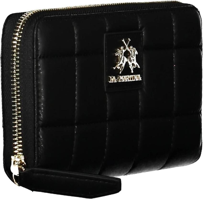 LA MARTINA Zwarte Polyurethaan Handtas met Portemonnee en Ritssluiting Black