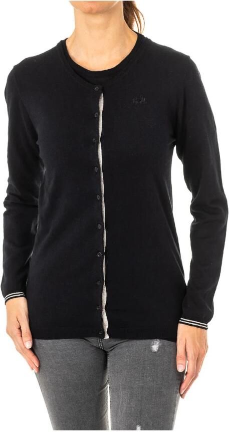 LA MARTINA Zwarte Gebreide Jas met Knoopsluiting en Geborduurd Logo Black Dames - Foto 3