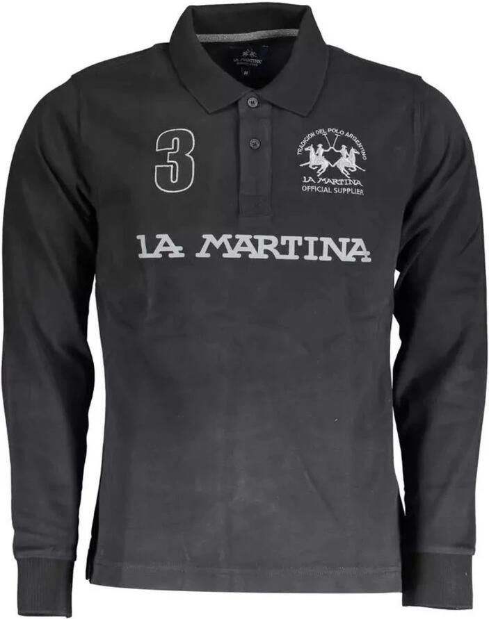LA MARTINA Zwarte Katoenen Poloshirt Logo Borduurwerk Black Heren