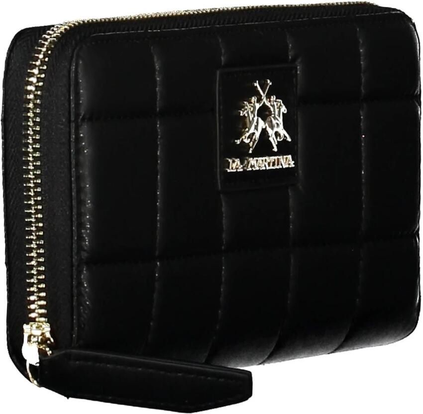 LA MARTINA Zwarte Polyurethaan Handtas met Portemonnee en Ritssluiting Black