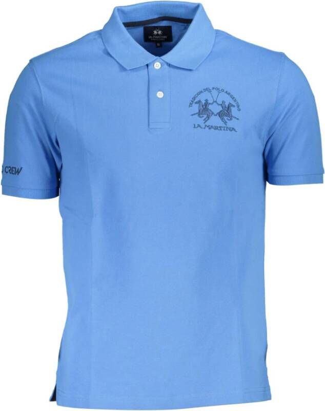 LA MARTINA Lichtblauw Katoenen Poloshirt met Borduursel Blue Heren