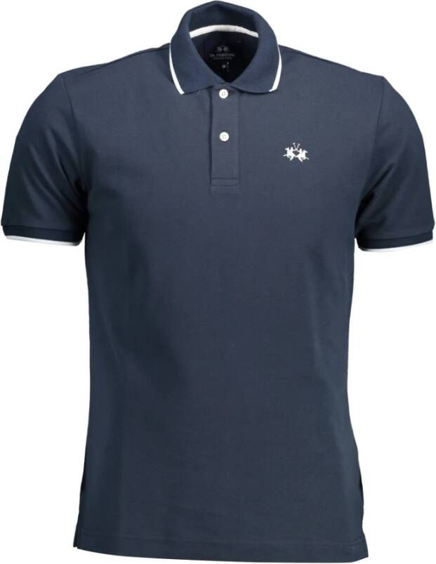 LA MARTINA Blauw Katoenen Poloshirt met Borduursel Blue Heren