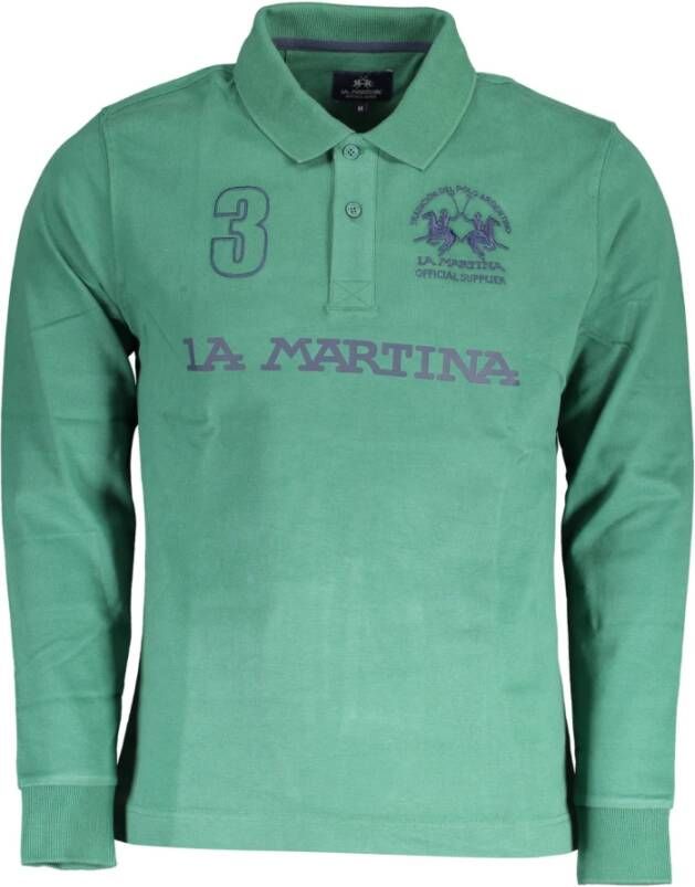 LA MARTINA Groen Katoenen Polo Shirt Lange Mouwen Logo Green Heren