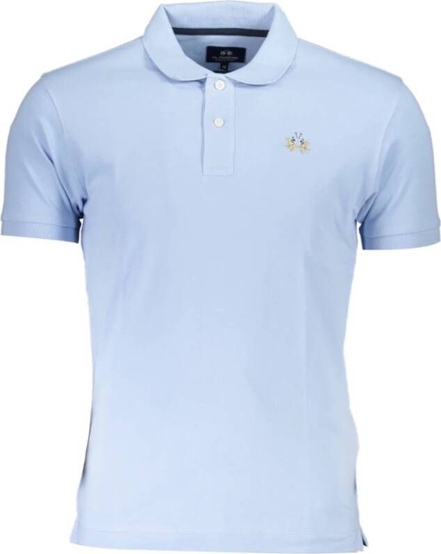 LA MARTINA Blauw Katoenen Polo Shirt Contrast Details Blue Heren