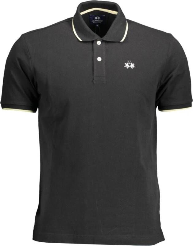 LA MARTINA Elegant zwart katoenen poloshirt met contrasterende accenten Black Heren