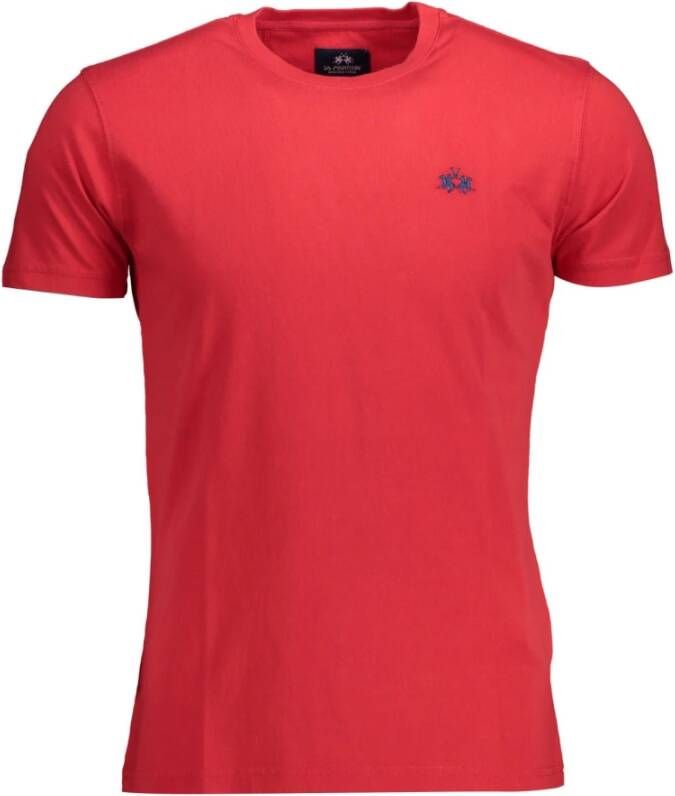 LA MARTINA Rode Katoenen T-Shirt Korte Mouw Regular Fit Ronde Hals Borduurwerk Logo Rood Heren