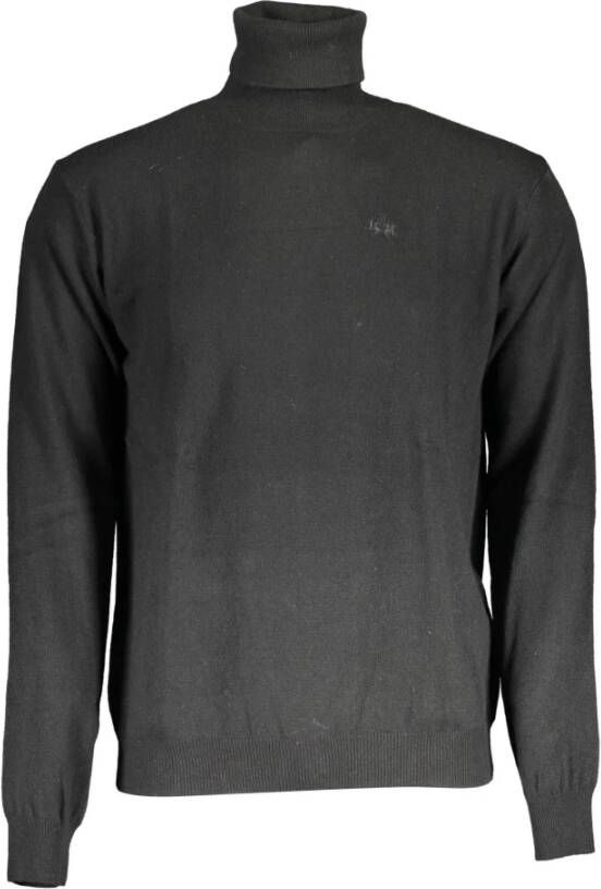 LA MARTINA Zwarte wollen coltrui met logo borduursel Black Heren