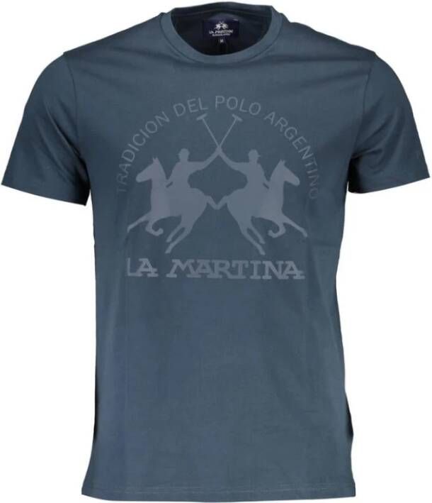 LA MARTINA Blauw Katoenen T-Shirt Korte Mouw Print Blue Heren