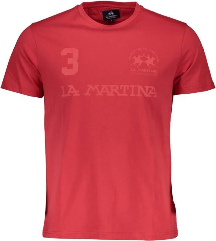 LA MARTINA Rode Katoenen T-Shirt Korte Mouw Ronde Hals Print Logo Red Heren