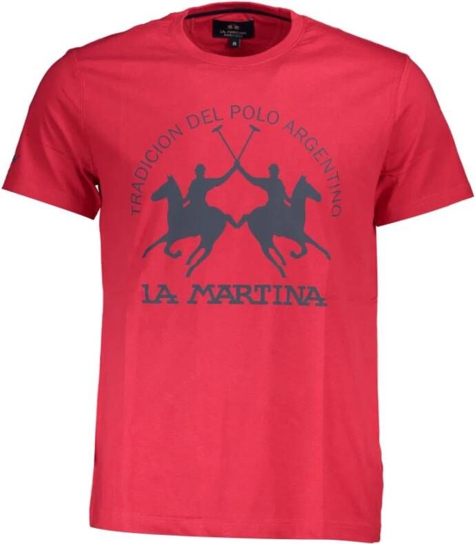 LA MARTINA Rode Katoenen T-Shirt Korte Mouwen Regular Fit Ronde Hals Print Logo Red Heren
