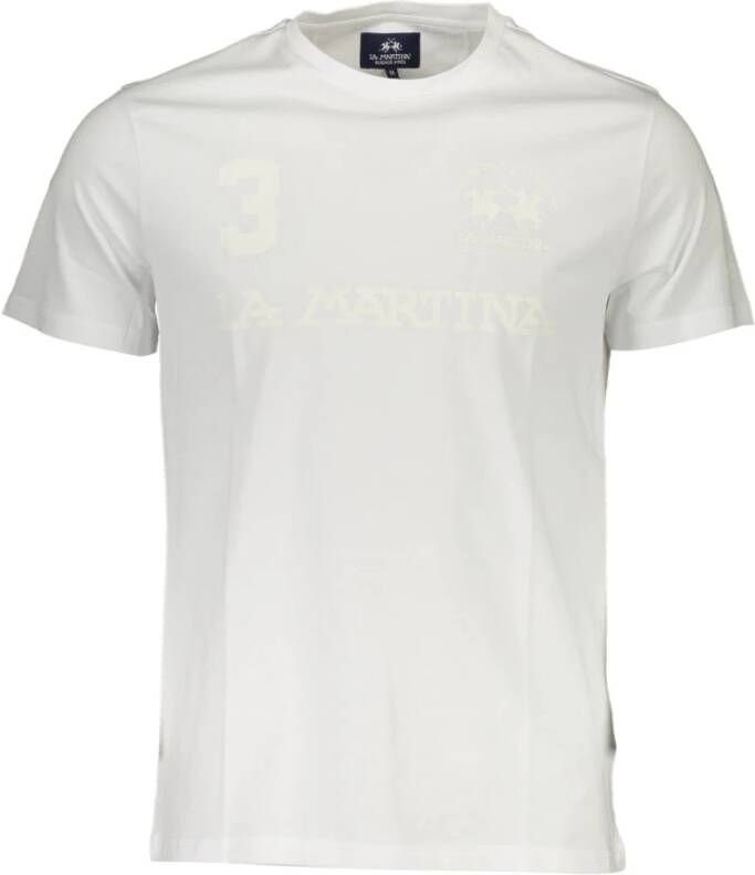 LA MARTINA Wit Katoenen T-Shirt Korte Mouw Ronde Hals Print Logo White Heren