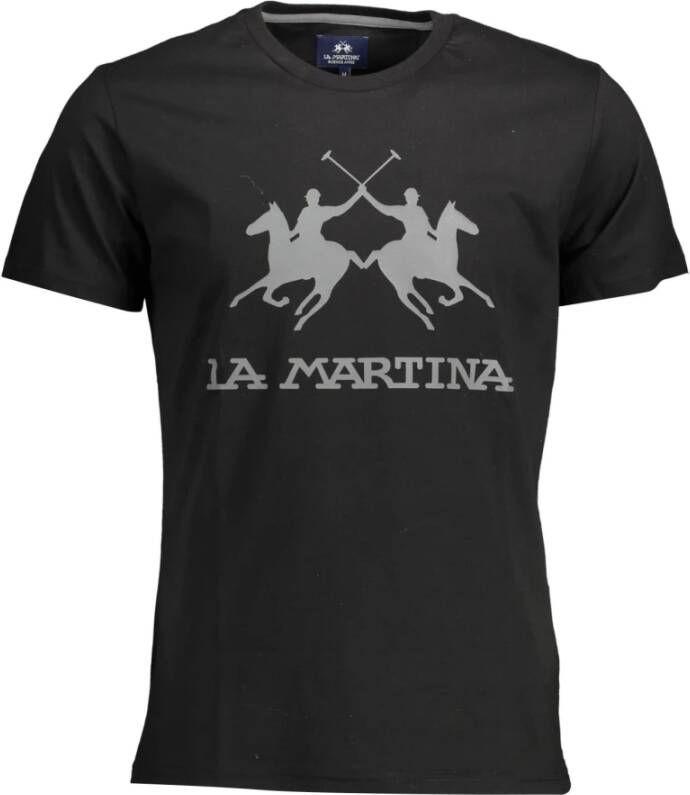 LA MARTINA Elegant zwart katoenen T-shirt met iconische print Black Heren