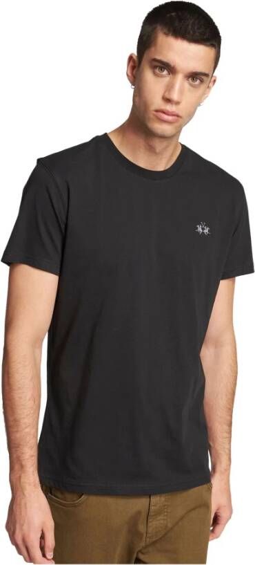 LA MARTINA Zwart Katoenen T-Shirt Korte Mouw Ronde Hals Print Logo Black Heren
