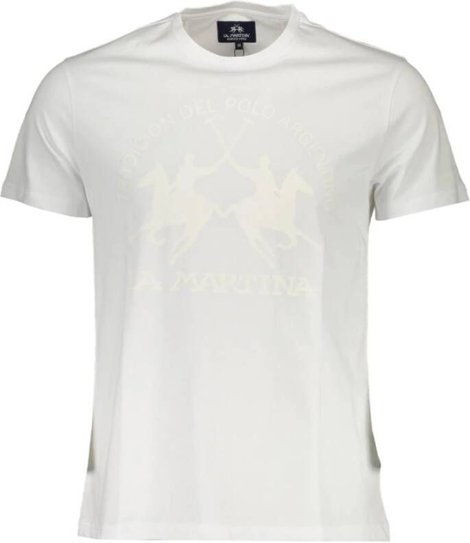 LA MARTINA Elegant wit T-shirt met ronde hals en handtekeningprint White Heren