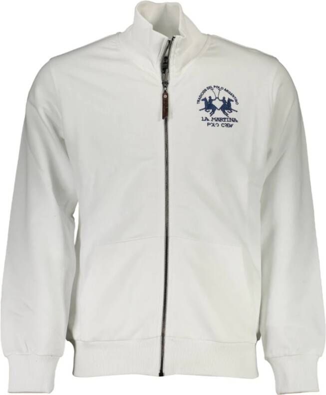 LA MARTINA Heren Sweatshirt met Rits Wit Geborduurd Logo White Heren