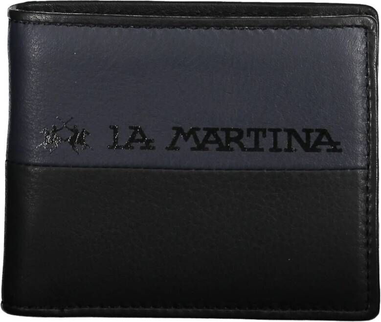LA MARTINA Zwarte Leren Portemonnee met 2 Compartimenten en Kaartsleuven Zwart Heren