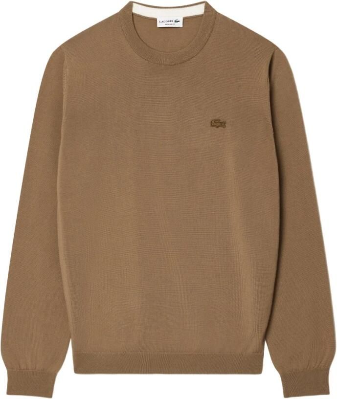 Lacoste Beige Merino Wol Pullover Sweatshirt Beige Heren